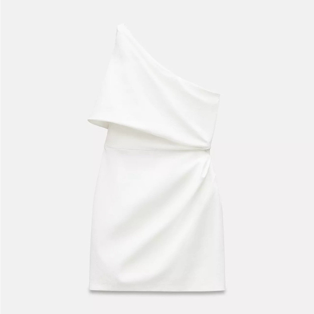 ZARA Draped White One-Shoulder Dress. Brand New with tags.